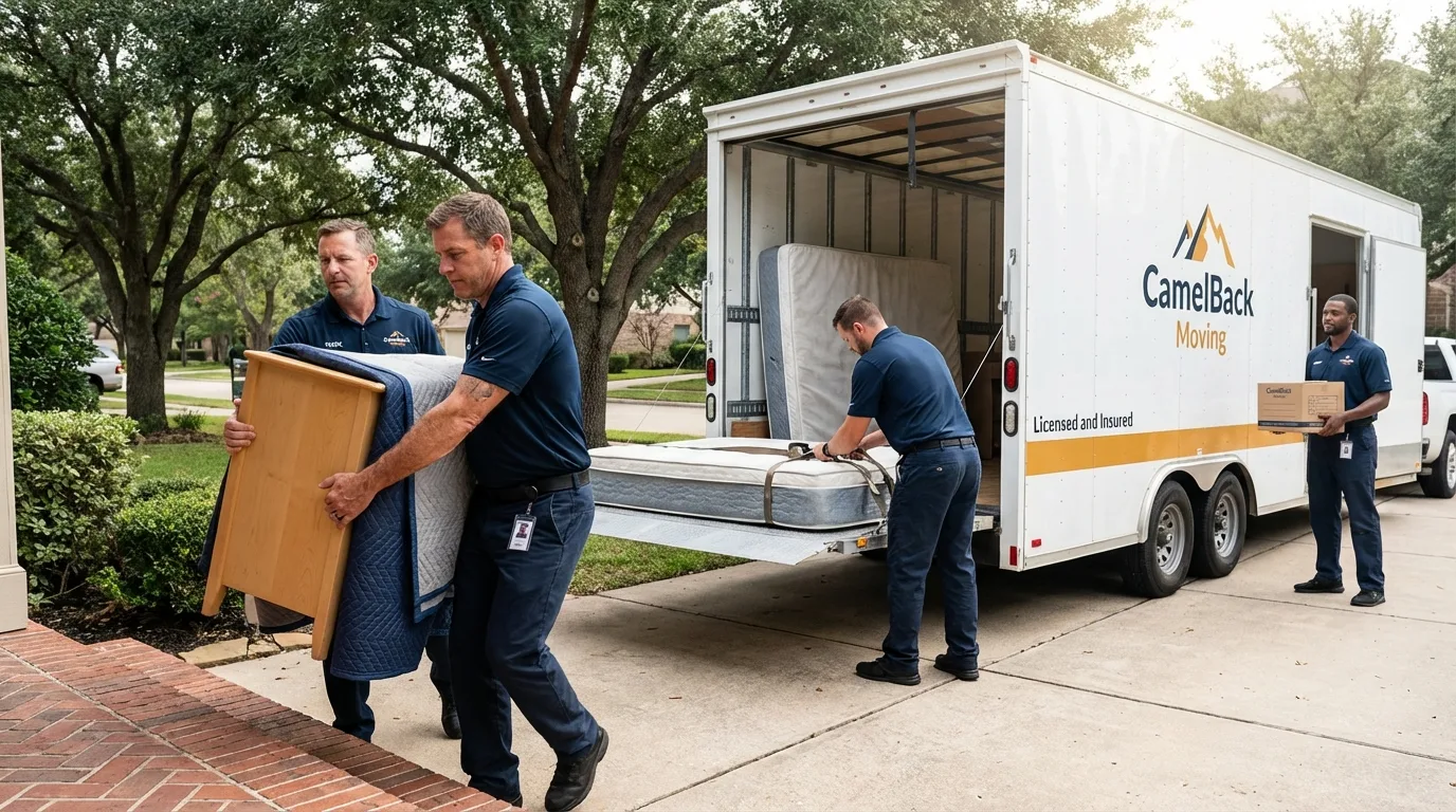 Crew loading residential truck for cross-state move from Strasburg, CO